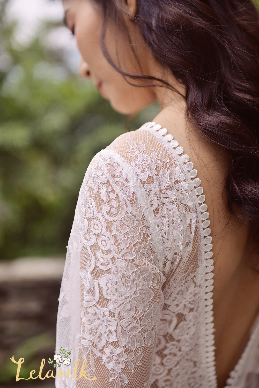 Lace Long Bridal Dress - Silk Wedding Dress - Modern Lace White Dress