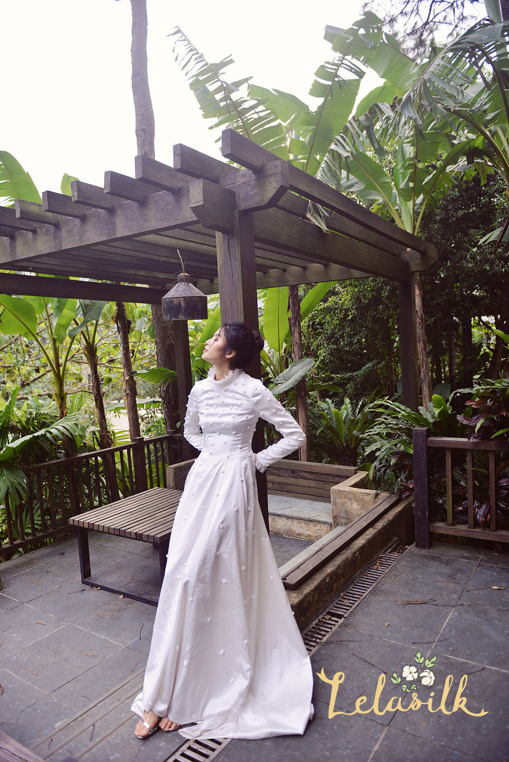 Classic Silk Wedding Dress/Hand embroidered Silk Dress/ Detailed Silk Gown