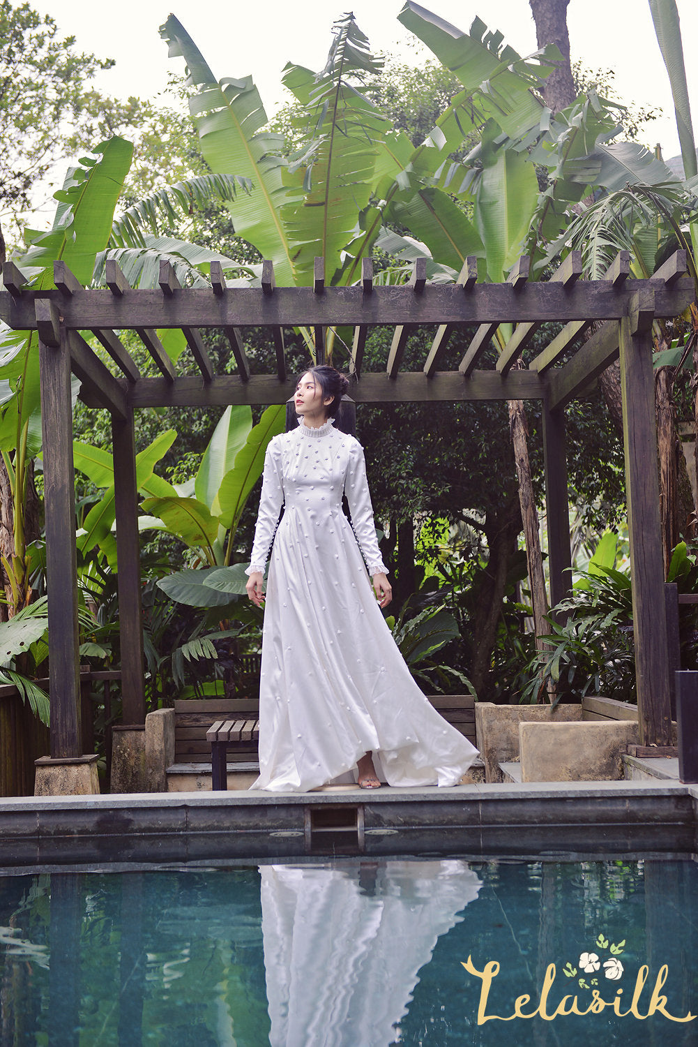 Classic Silk Wedding Dress/Hand embroidered Silk Dress/ Detailed Silk Gown