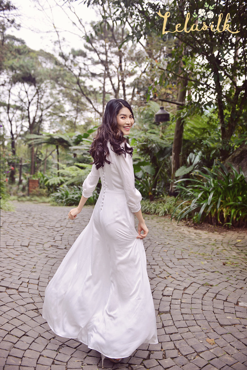 Simple Wedding Dress - Women Long Dress - Embroidered Waist Dress - Long Silk Dress