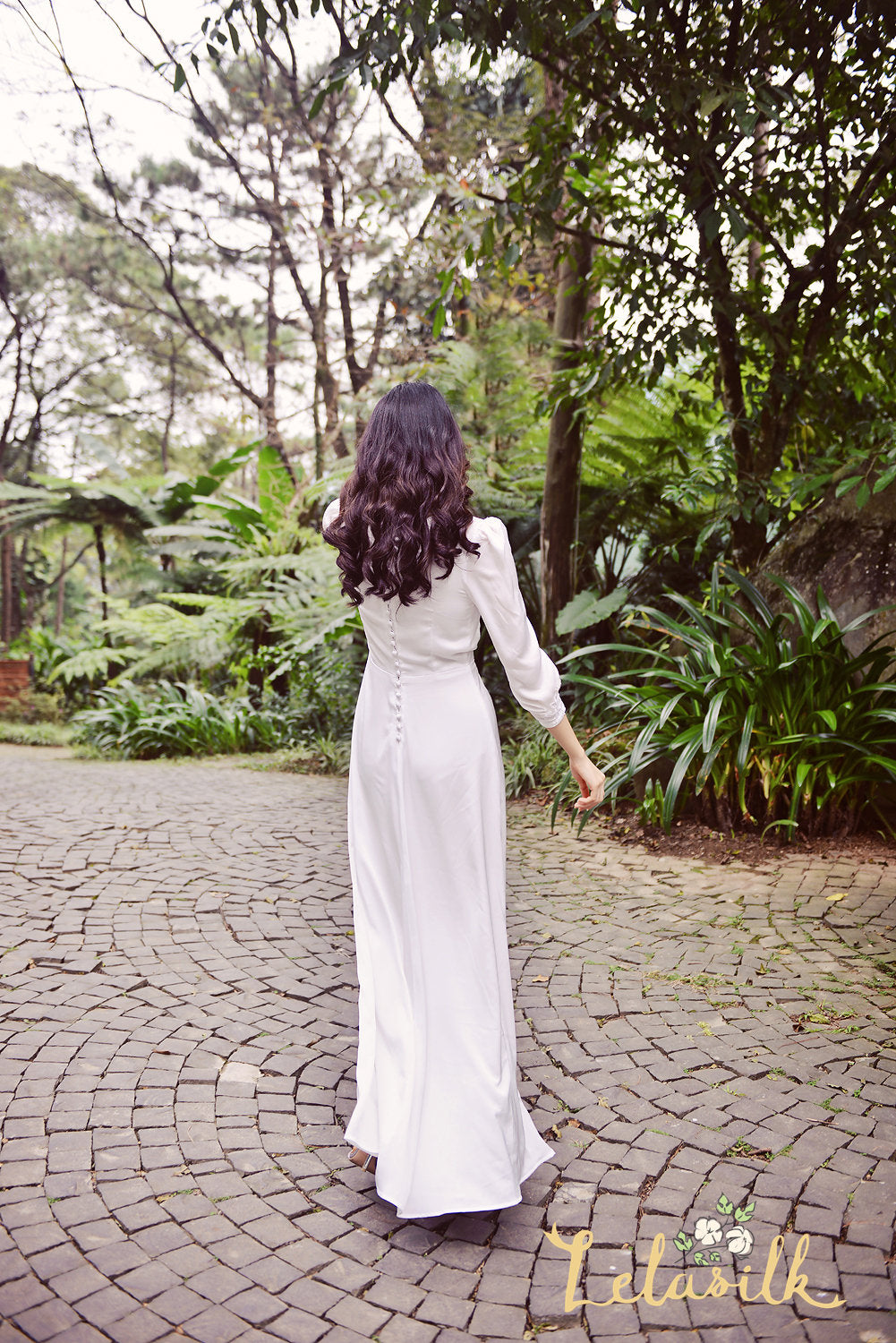 Simple Wedding Dress - Women Long Dress - Embroidered Waist Dress - Long Silk Dress