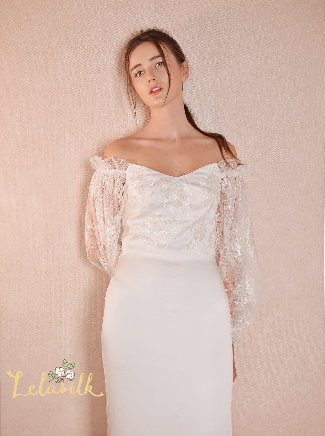 Off Shoulder Lace Wedding Dress - Lace Bridal Dress - White Lace Dress