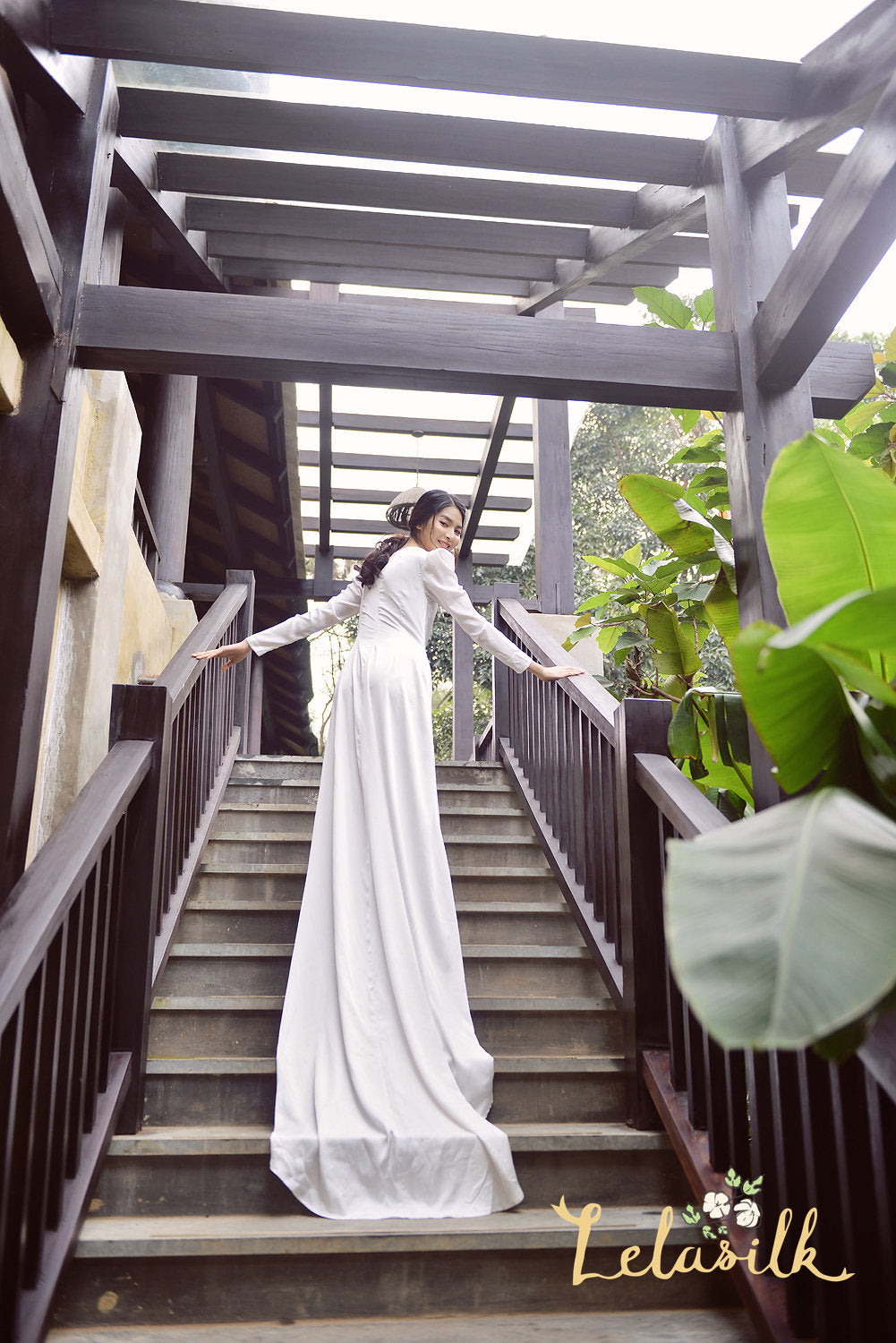 Bridal Gown with Long Train - Modern Simple Silk Dress - Long Train Silk Dress