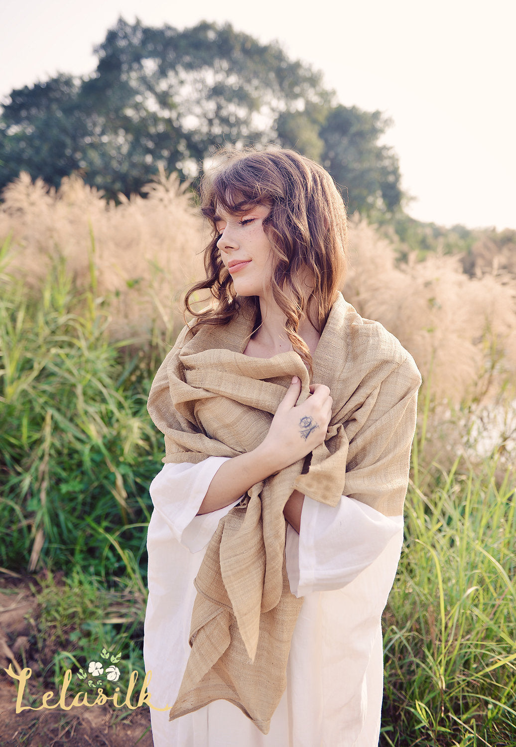 Woven Silk Scarf - Warm Thick Silk Scarf - Long Scarf Women - Gift for Mother