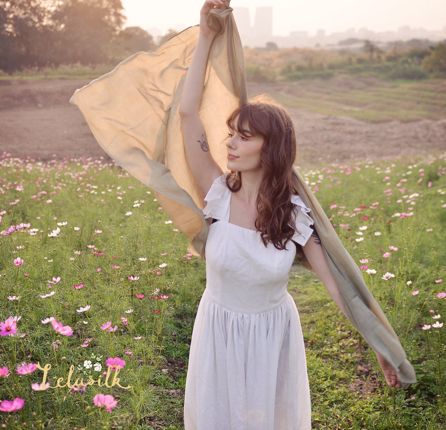 Plant dyed Scarf - Long Silk Scarf - Lightweight Silk Wraparound