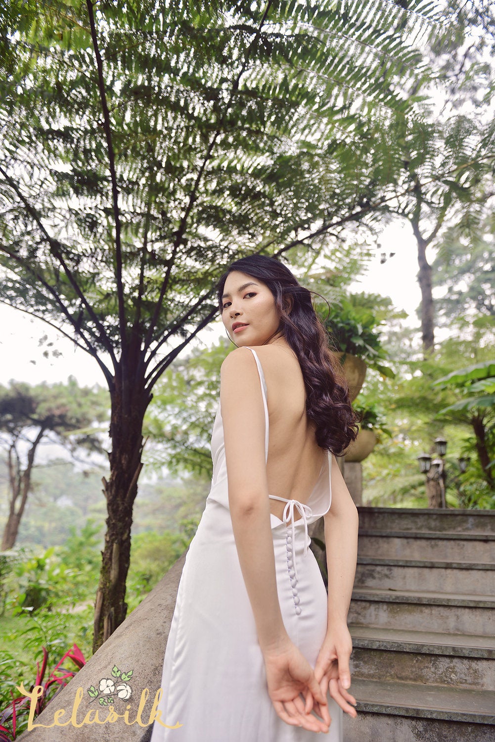 Backless Silk Dress - Simple Bridal Gown - White Silk Dress