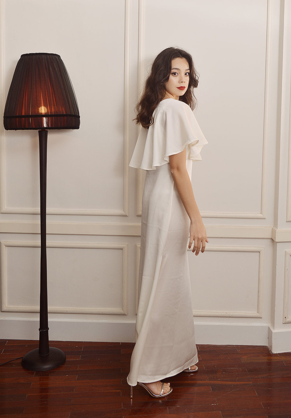 Ivory Silk Dress with Cape - Women Silk Dress - Silk Dress with Cape