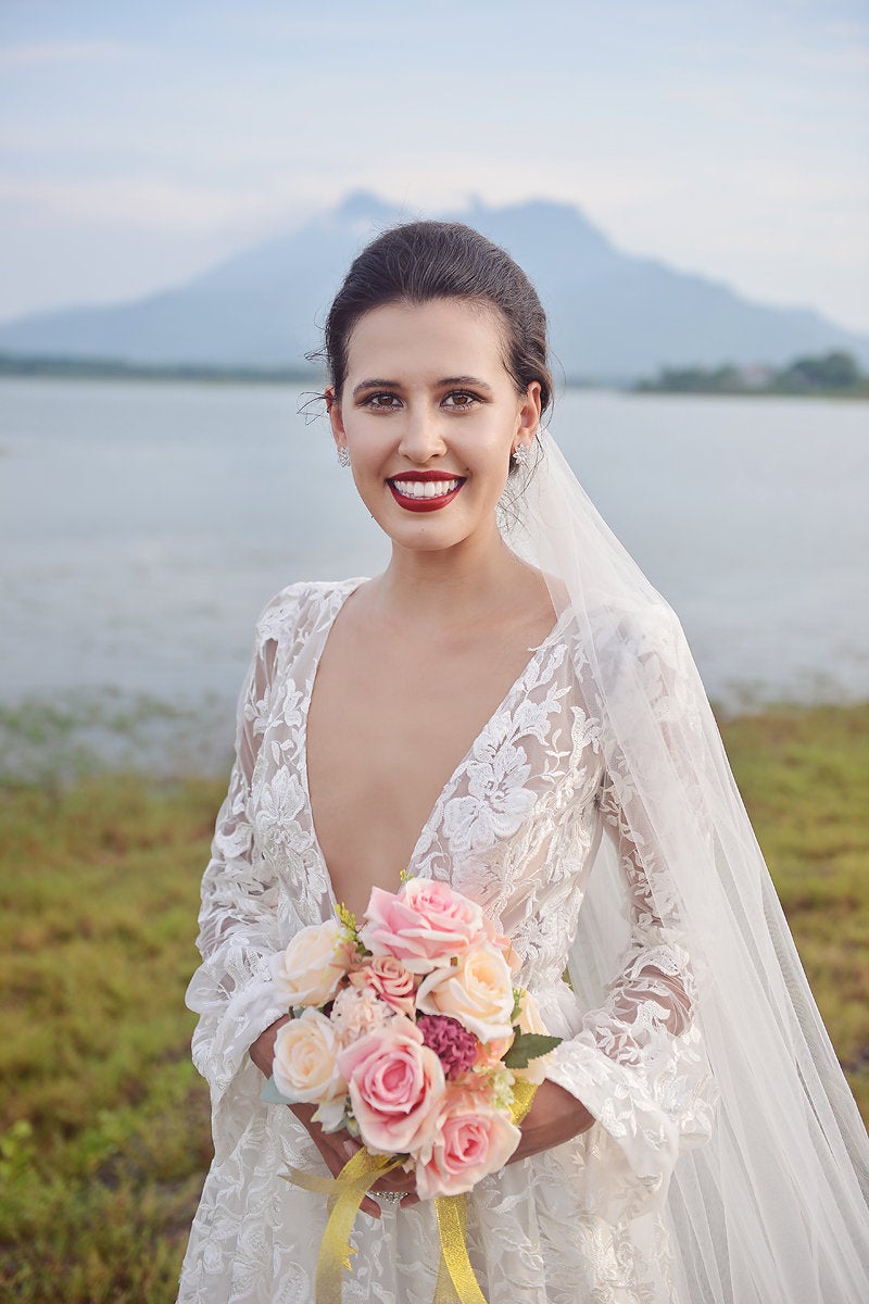 Lace Bridal Gown - Long Sleeves - DeepV Neckline Wedding Dress - LelaSilk Wedding Dress - Custom Wedding Dress