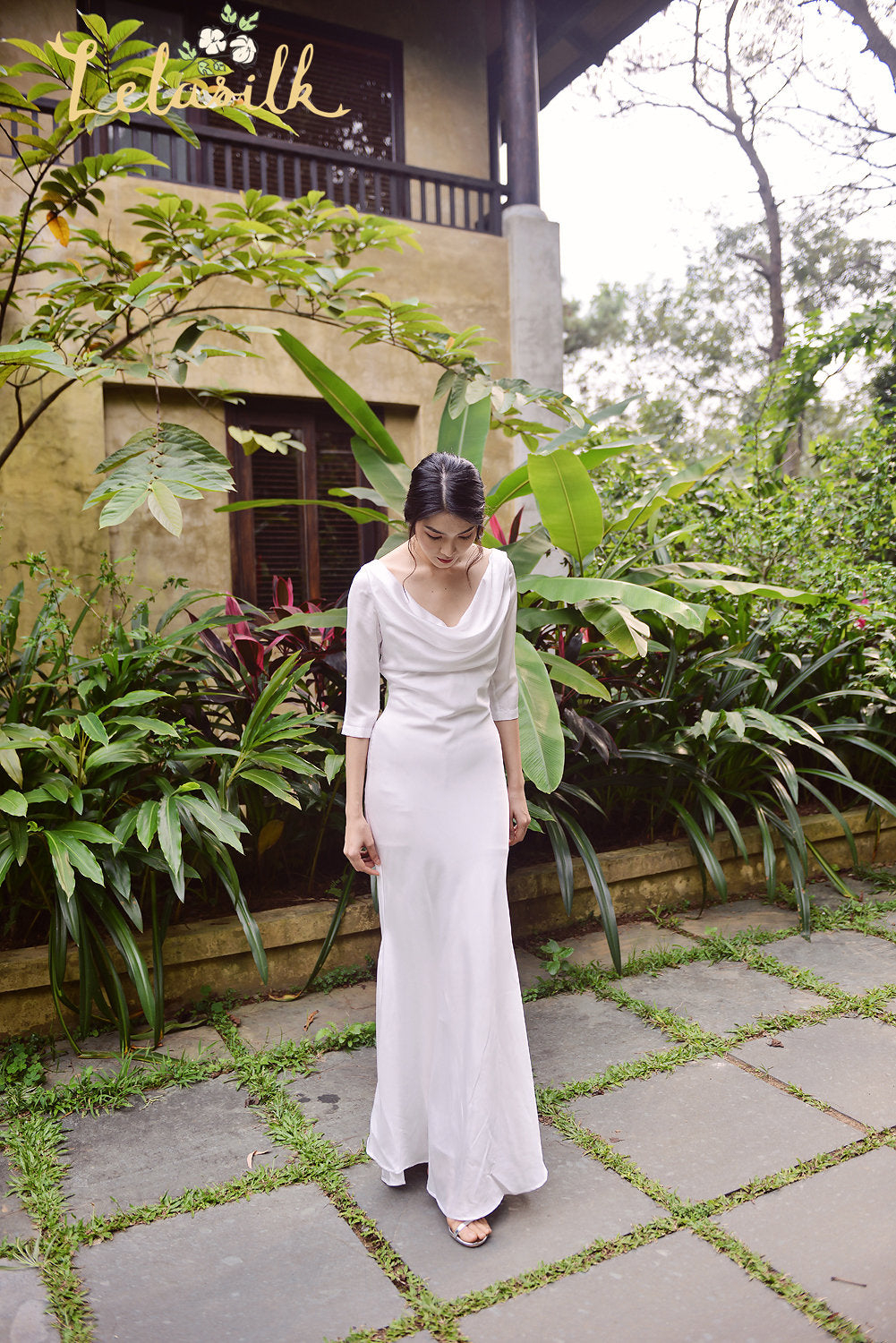 CANDACE Cowl Neck Silk Dress