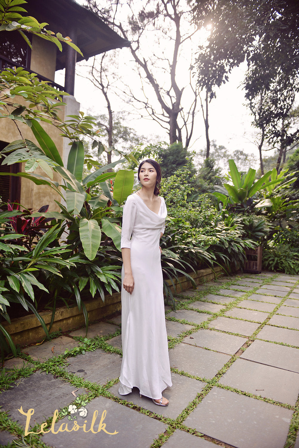 CANDACE Cowl Neck Silk Dress