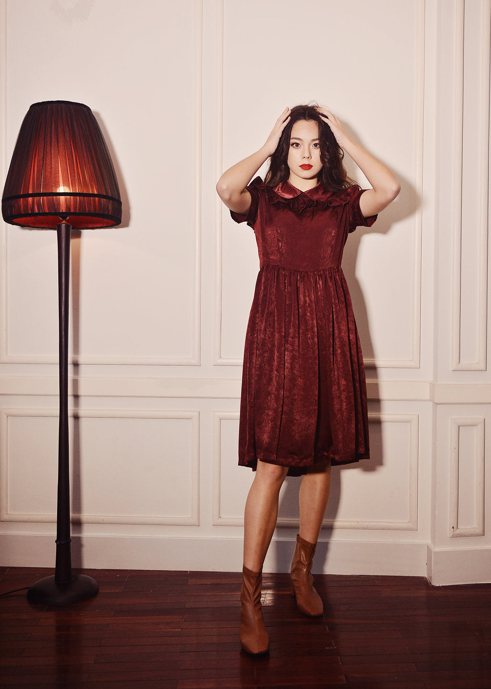 Velvet Short Dress - Women Velvet Dress - Velvet Casual Dress