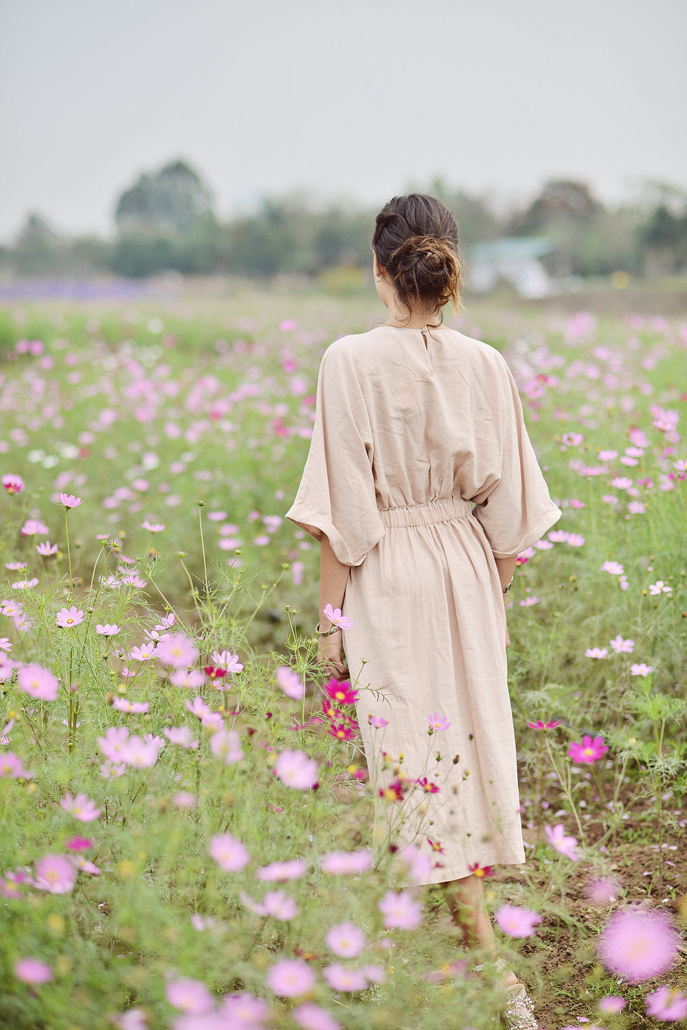 Linen Pleated Dress - Organic Cotton Dress - Women Long Robe Dress - Eco-Friendly Clothing