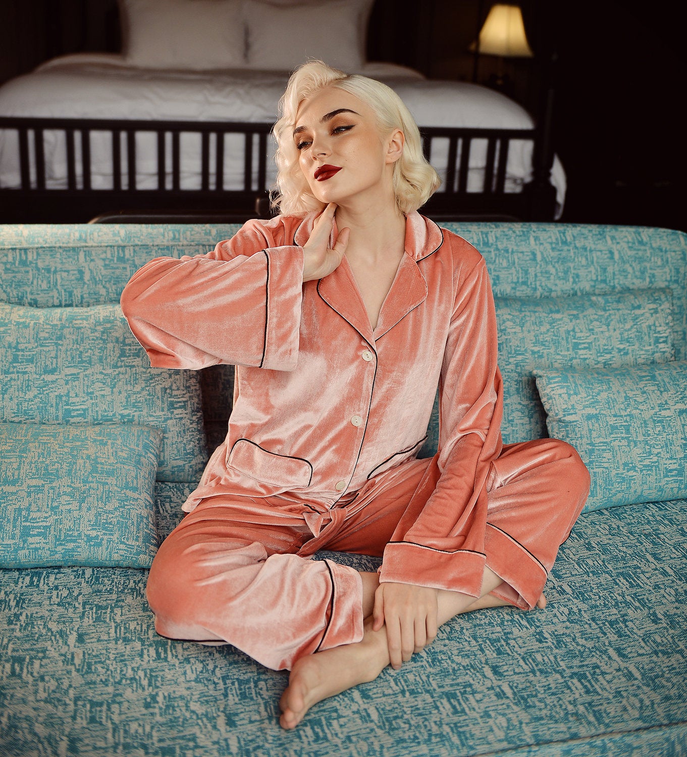 Long Sleeve Pajamas for Women - Winter Velvet Pajamas - Velvet Women PJs - Gift for Her
