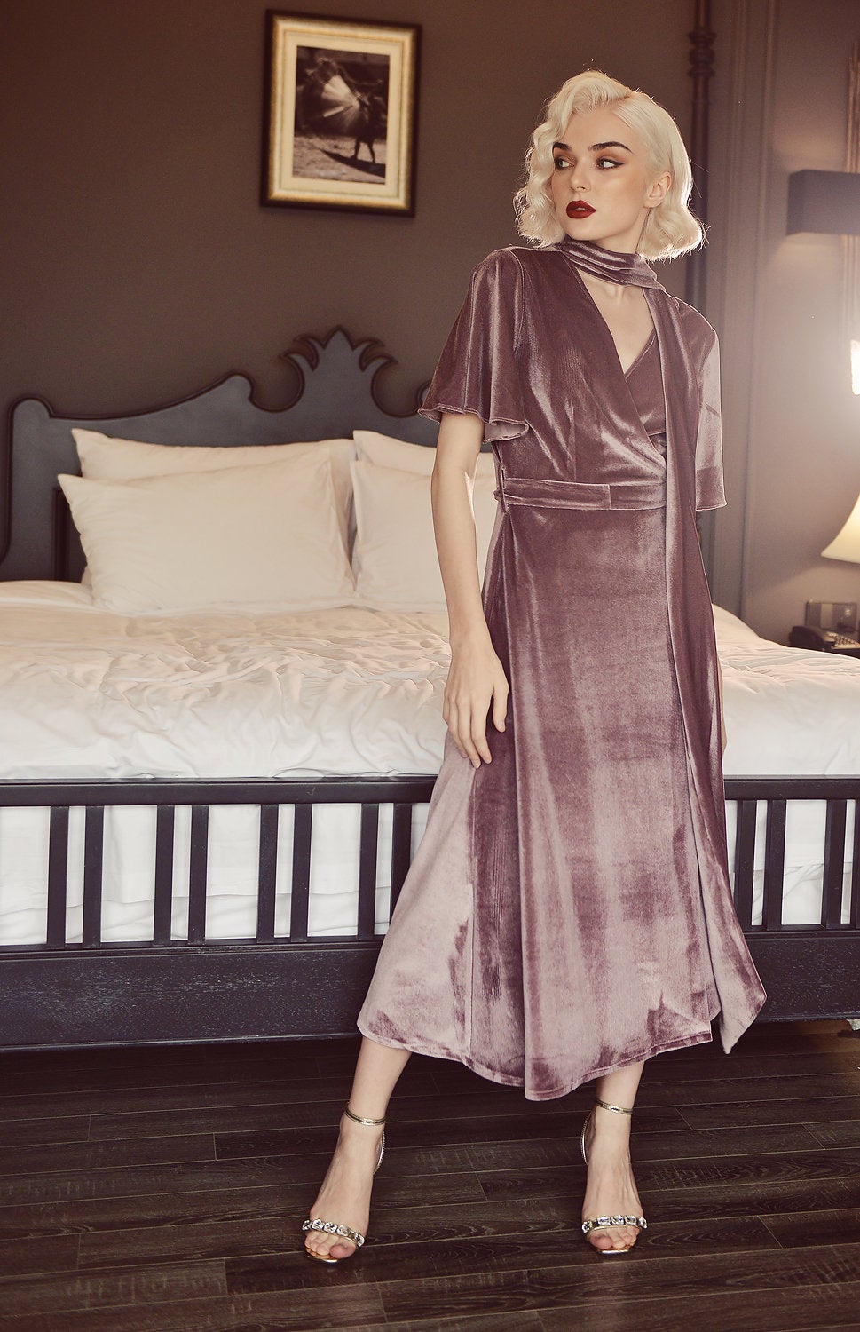 Winter Midi Velvet Dress - Velvet Party Dress - Wedding Guest Dress - Velvet Tea Dress