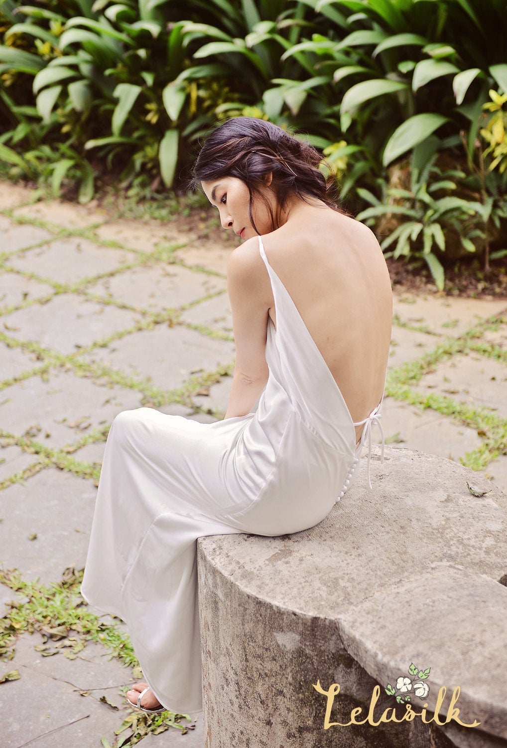Backless Silk Dress - Simple Bridal Gown - White Silk Dress