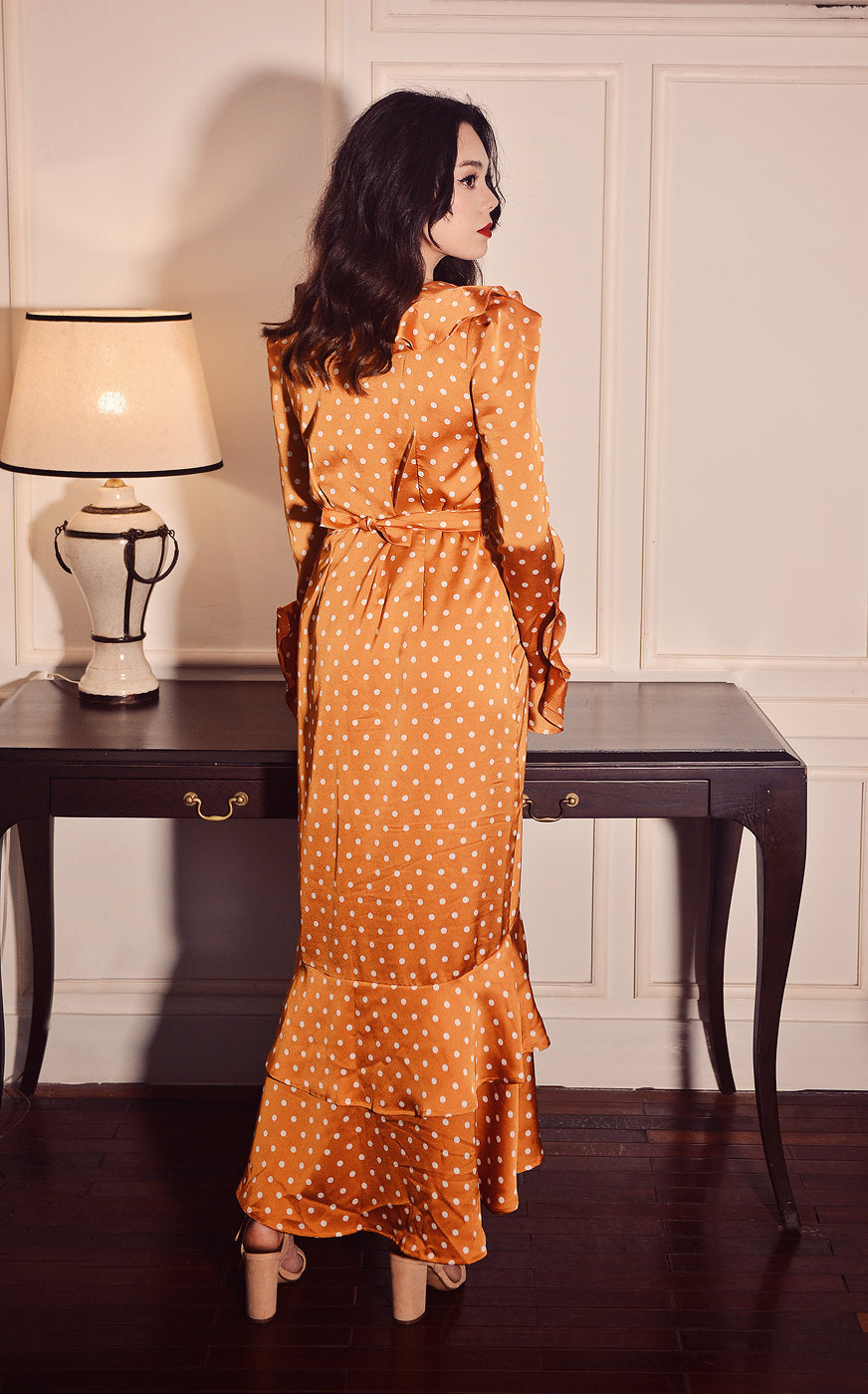 Polka Dot Silk Dress - Formal Cocktail dress - Party Silk Dress - Lelasilk