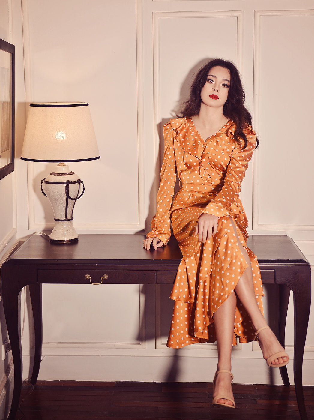 Polka Dot Silk Dress - Formal Cocktail dress - Party Silk Dress - Lelasilk
