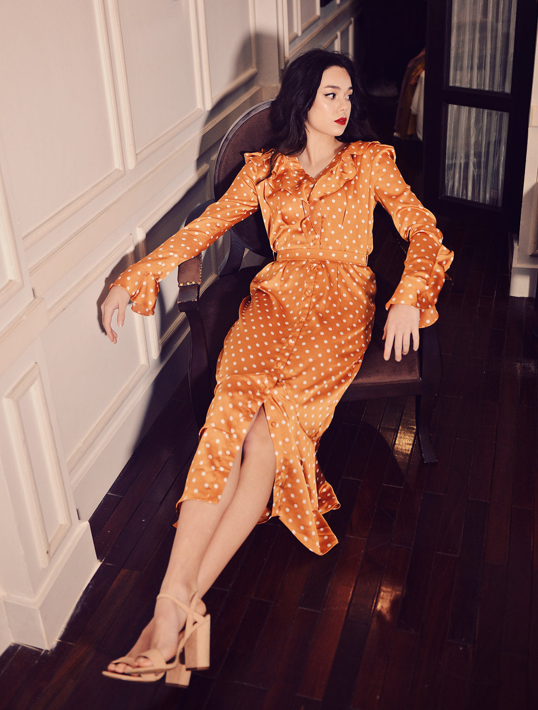 Polka Dot Silk Dress - Formal Cocktail dress - Party Silk Dress - Lelasilk