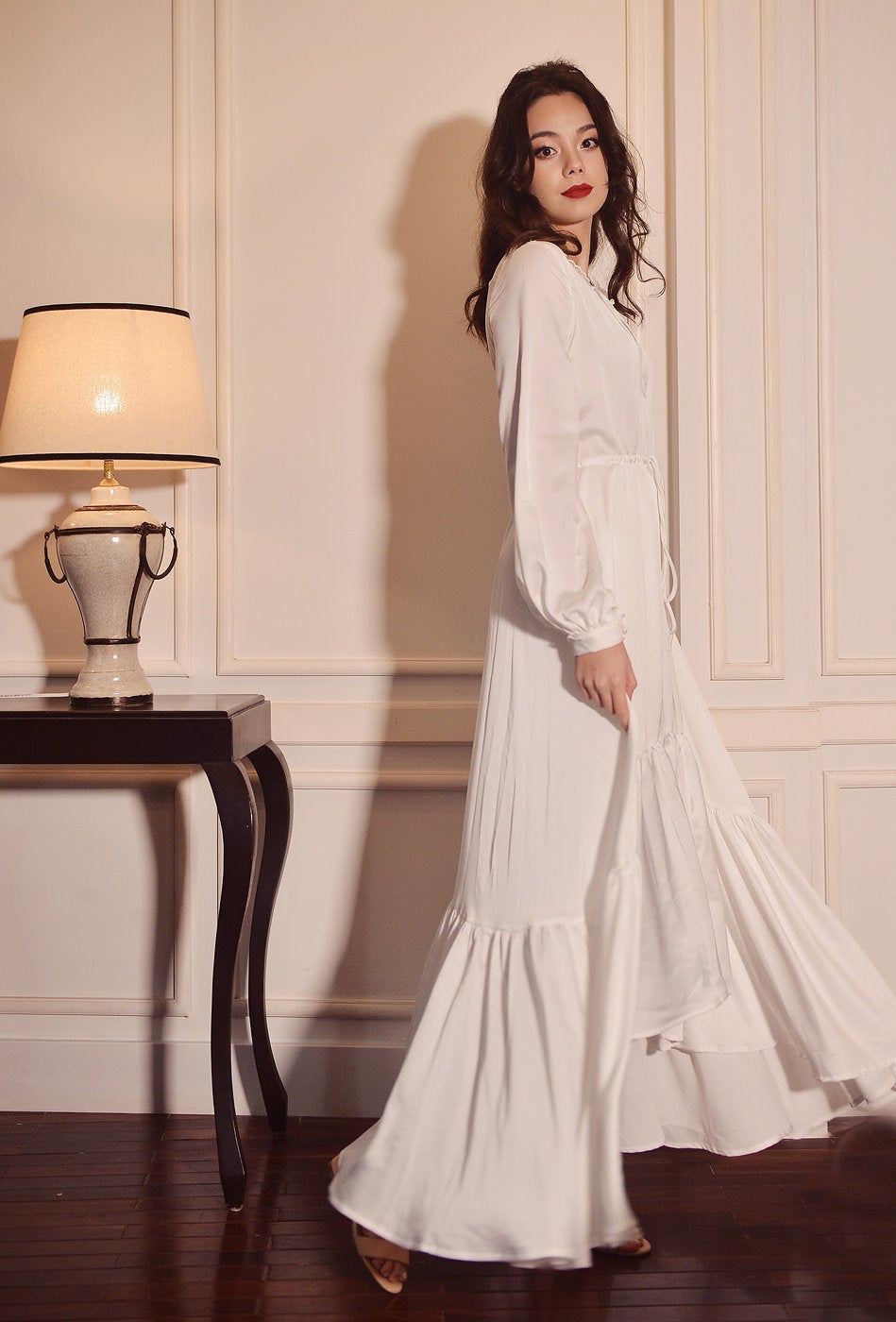 Vintage Style Sleeping Gown - Silk Sleeping Gown - Silk Sleepwear