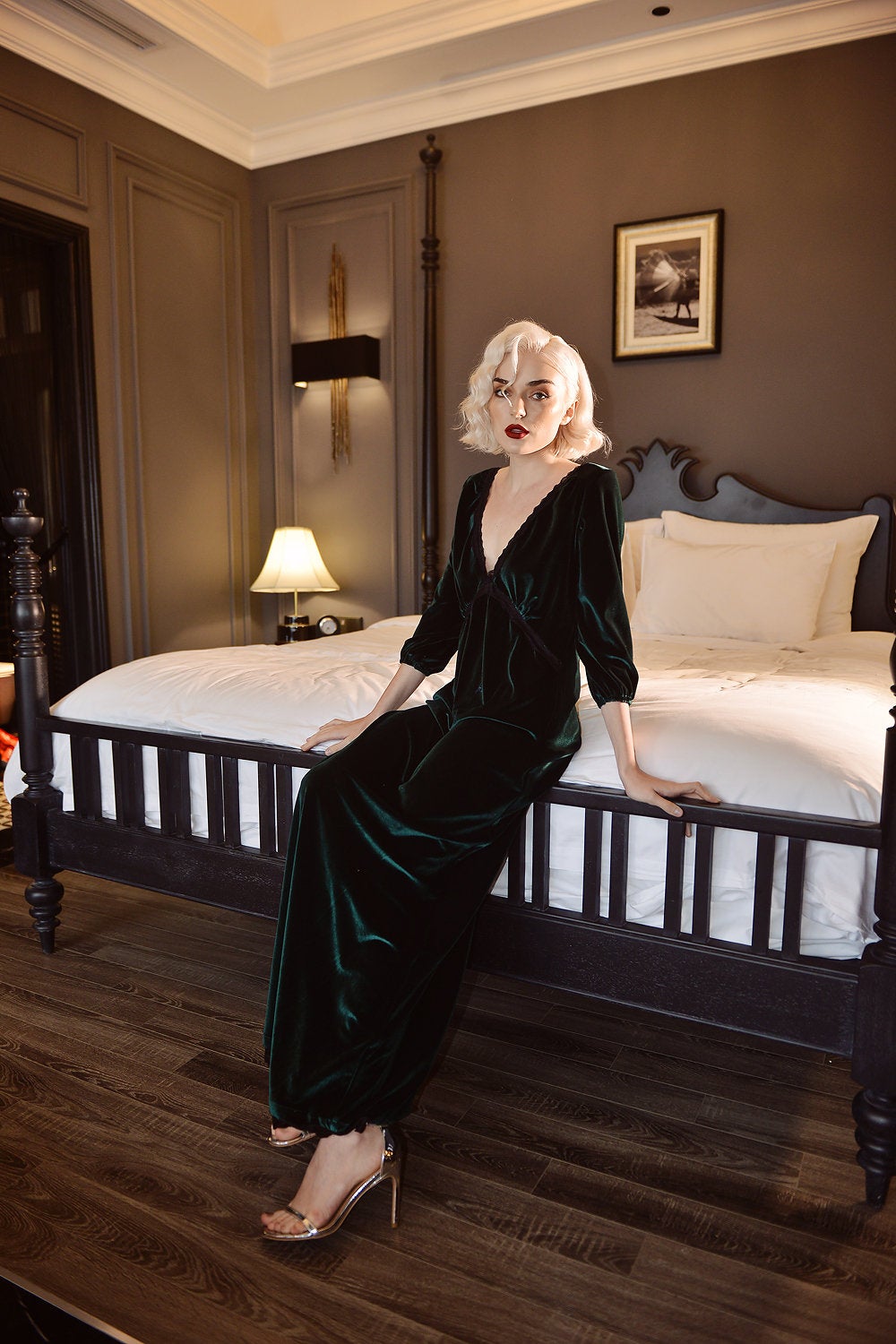 Long Velvet Dress - Women Sexy Gown - Sexy Classic Nightgown