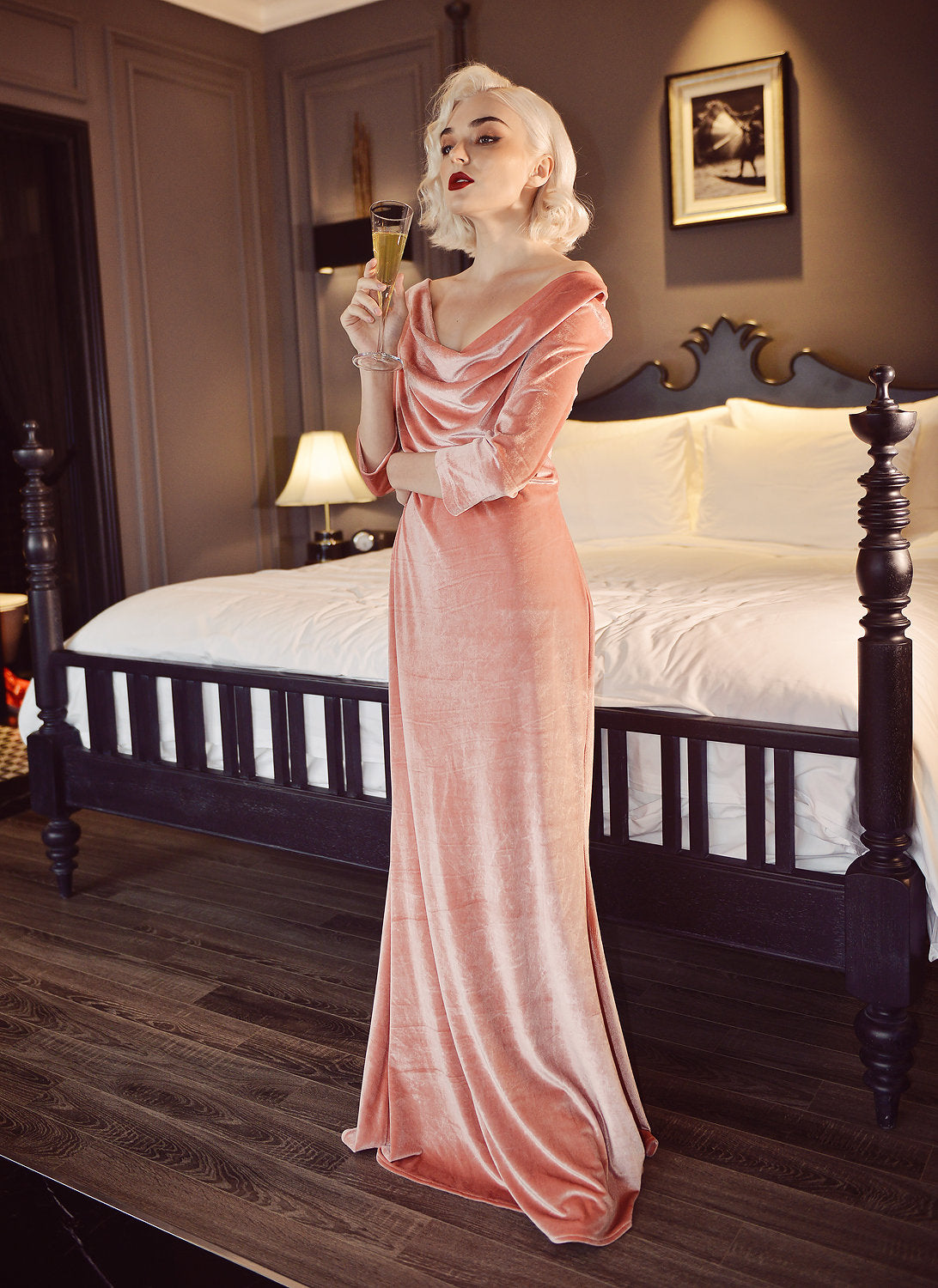 Cowl Neck Velvet Gown - Velvet Long Gown - Women Prom Dress