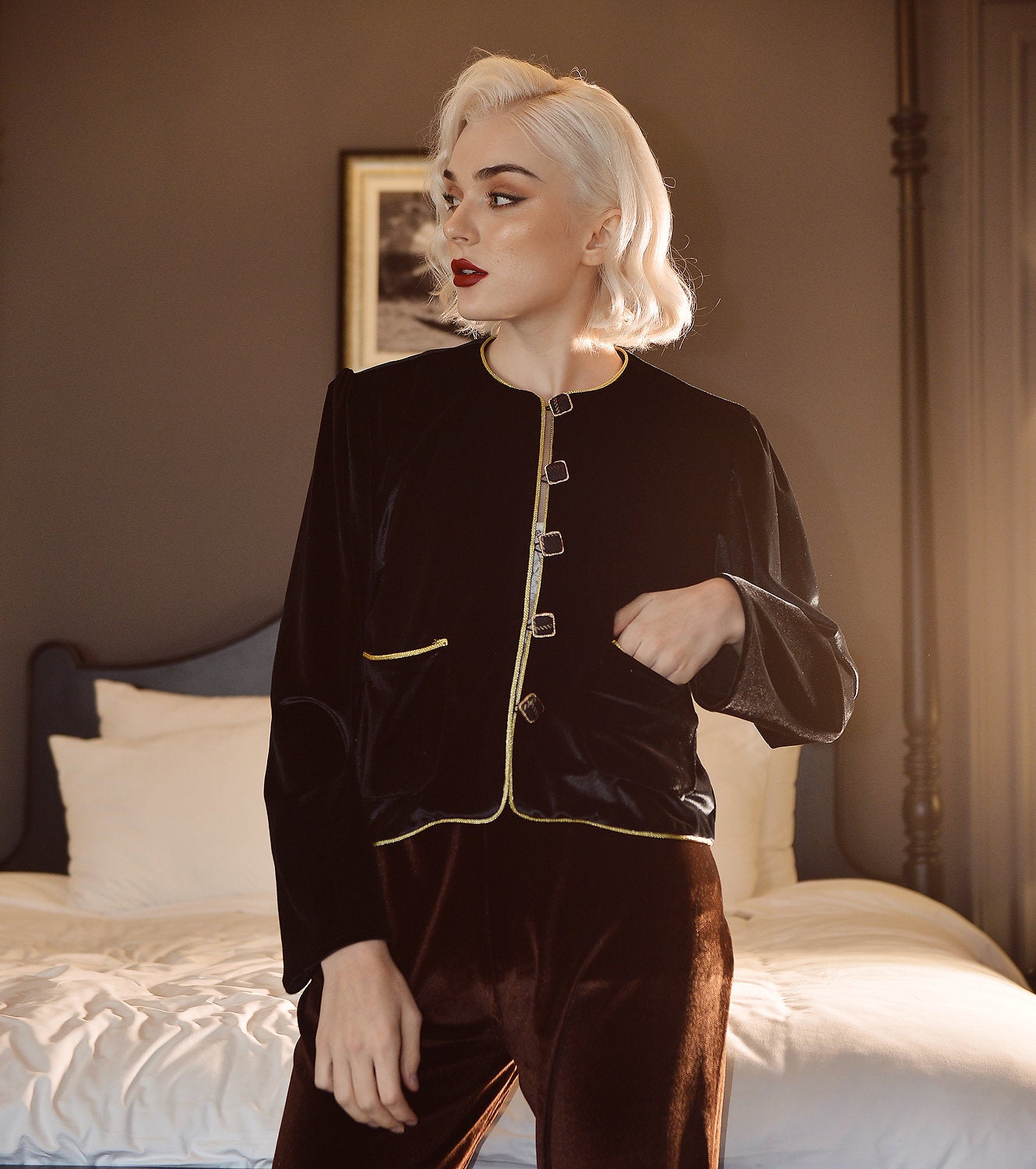 Velvet Blazer Suit - Women Short Blazer - Velvet Jacket for Women