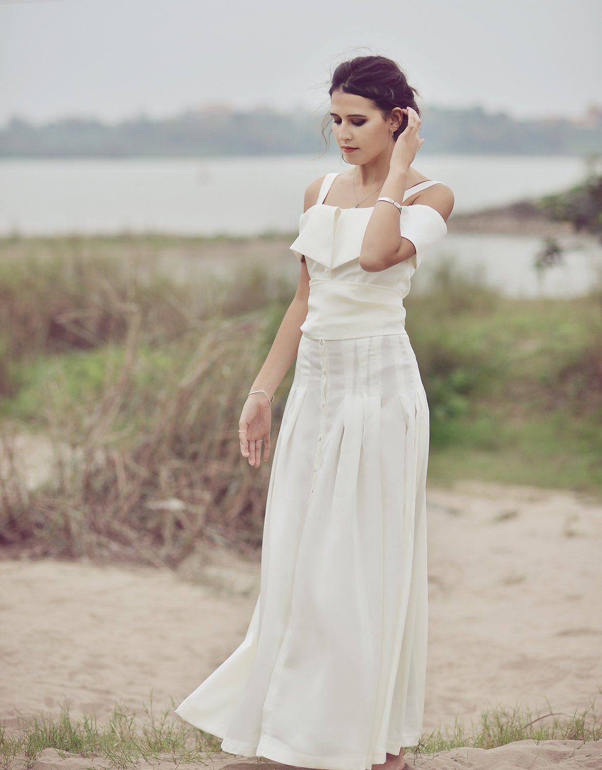 Off Shoulder Silk Dress - Long Silk Dress - Women Summer Midi Dress