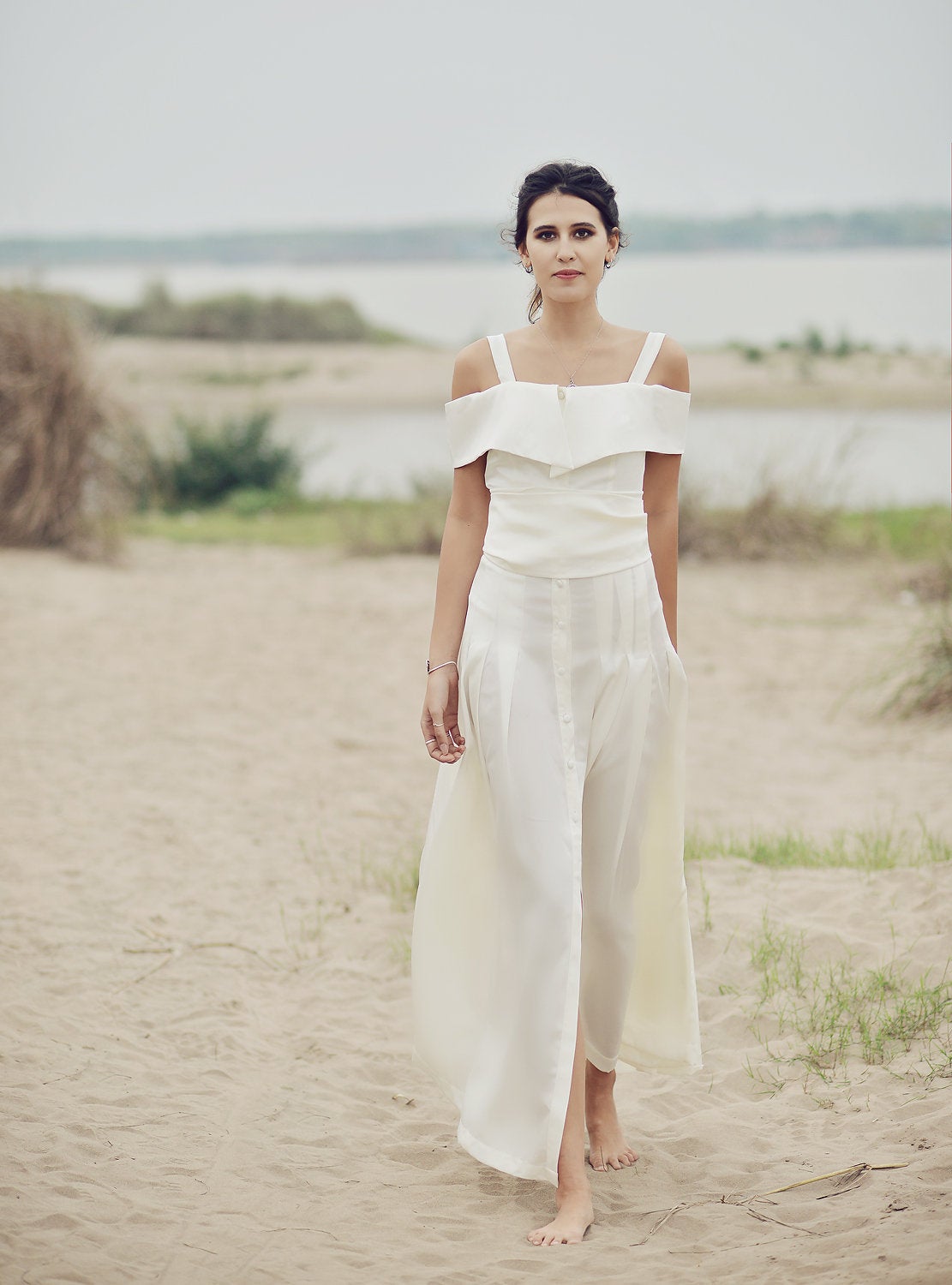 Off Shoulder Silk Dress - Long Silk Dress - Women Summer Midi Dress