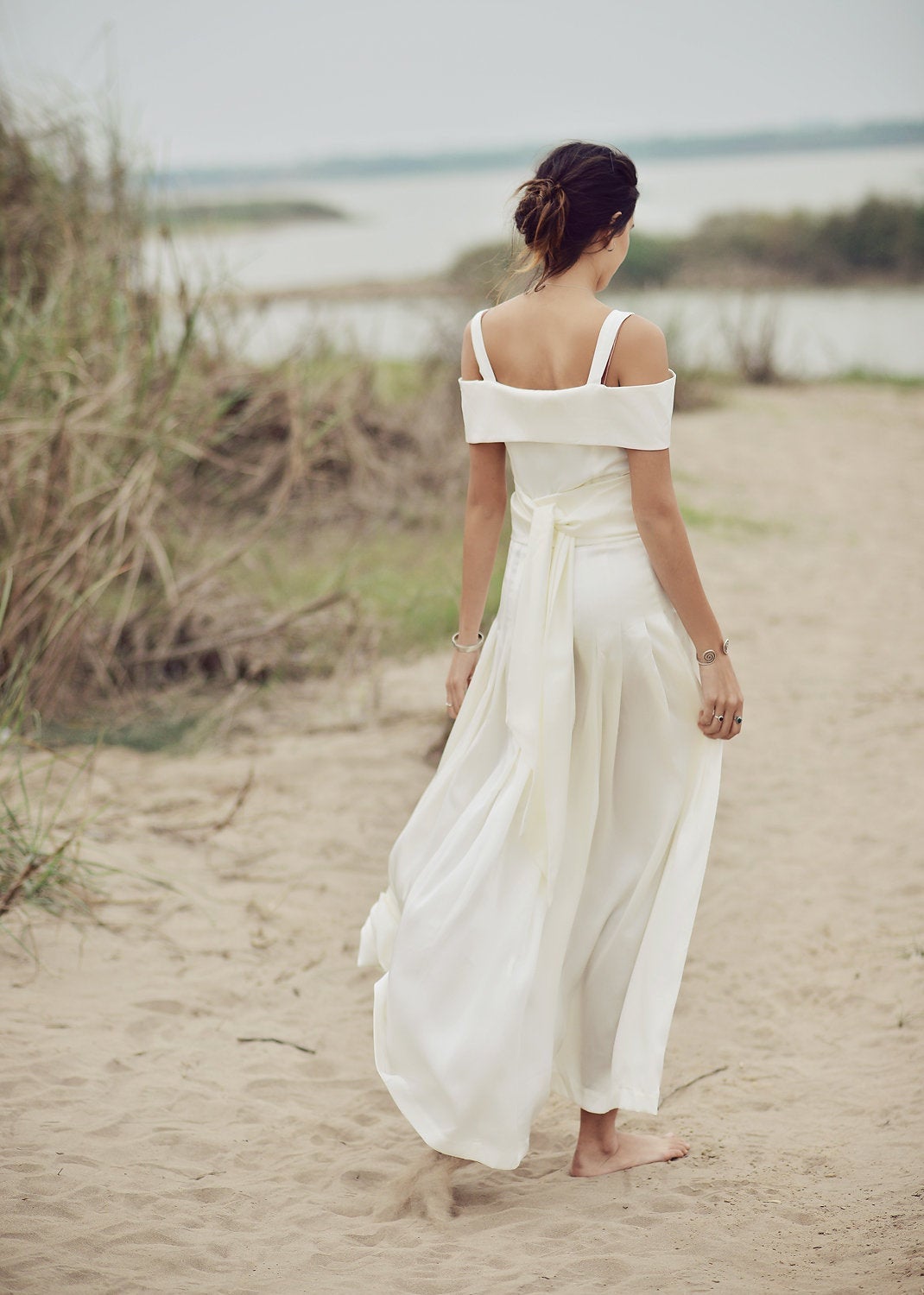 Off Shoulder Silk Dress - Long Silk Dress - Women Summer Midi Dress