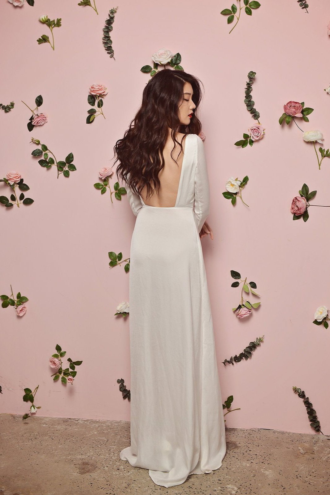 PHOEBE Deep V-line Silk Floor Length Dress