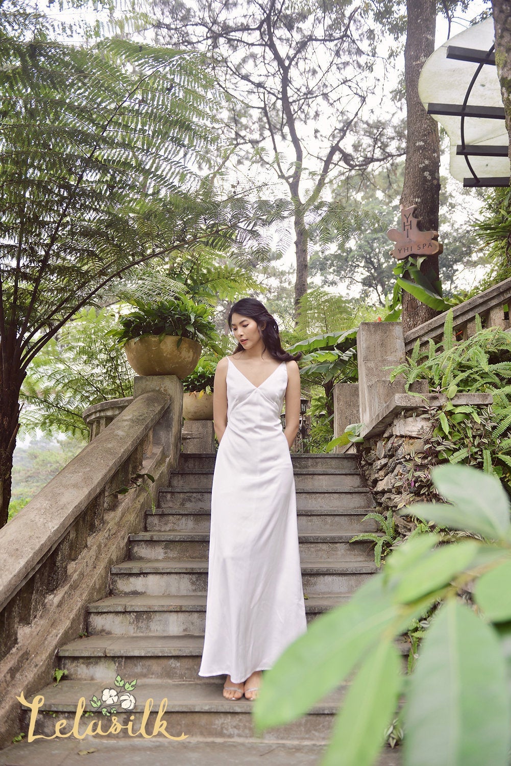 Backless Silk Dress - Simple Bridal Gown - White Silk Dress