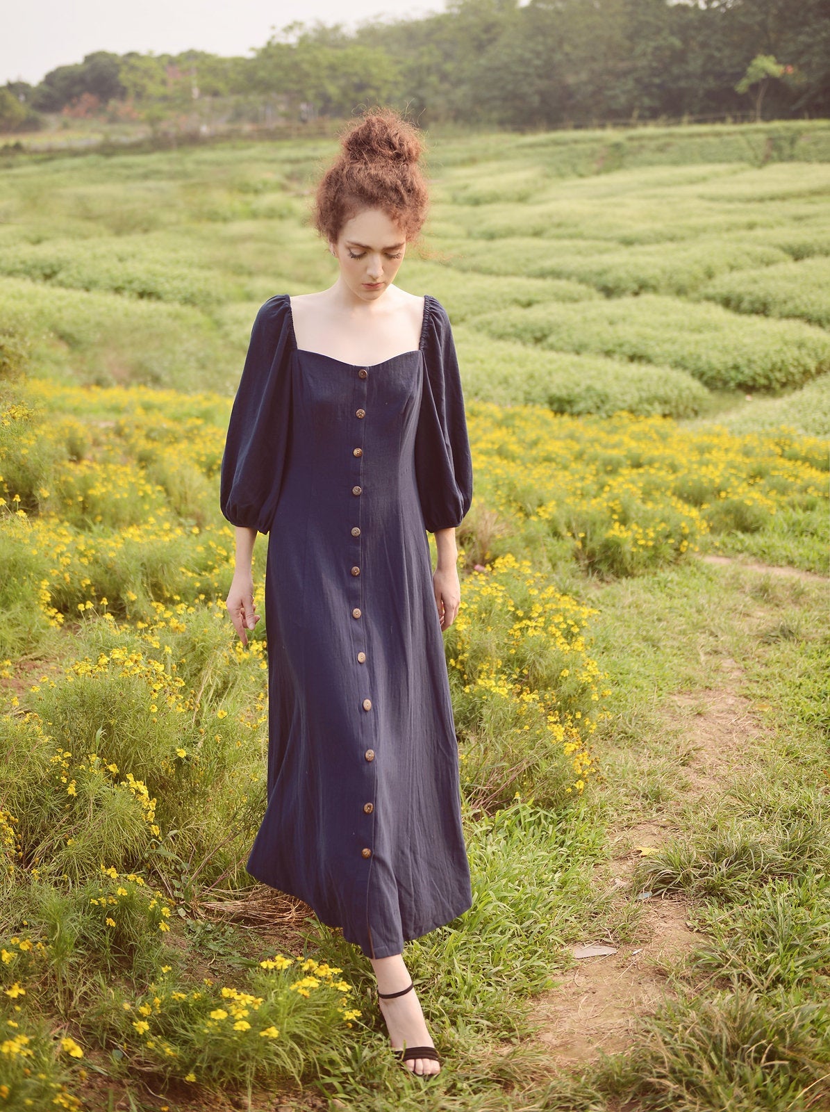 Long Cotton Button Dress - Dress for Women - Summer Dress - Comfy FloorLength Dress - Natural Fabric