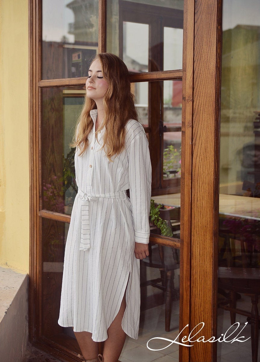 Loose Linen Shirt Dress - Long Sleeves Shirt Dress - Sleeve Shirt Tunic