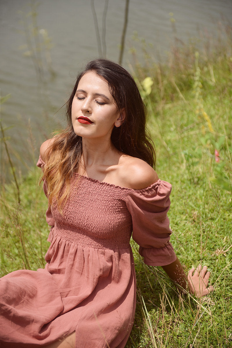 Off Shoulder Cotton Dress - Organic Cotton Clothing - Women Midi Dress