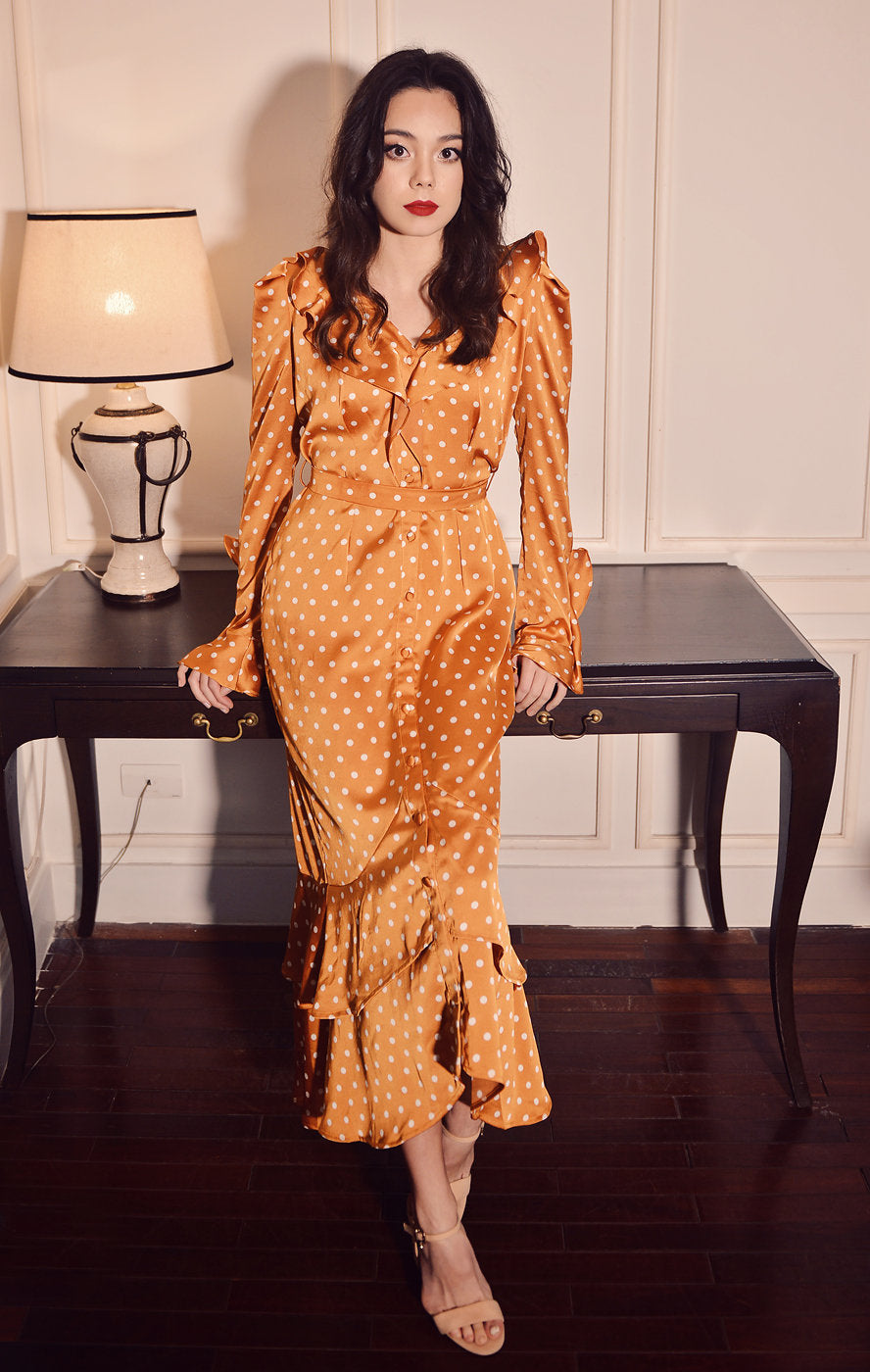 Polka Dot Silk Dress - Formal Cocktail dress - Party Silk Dress - Lelasilk