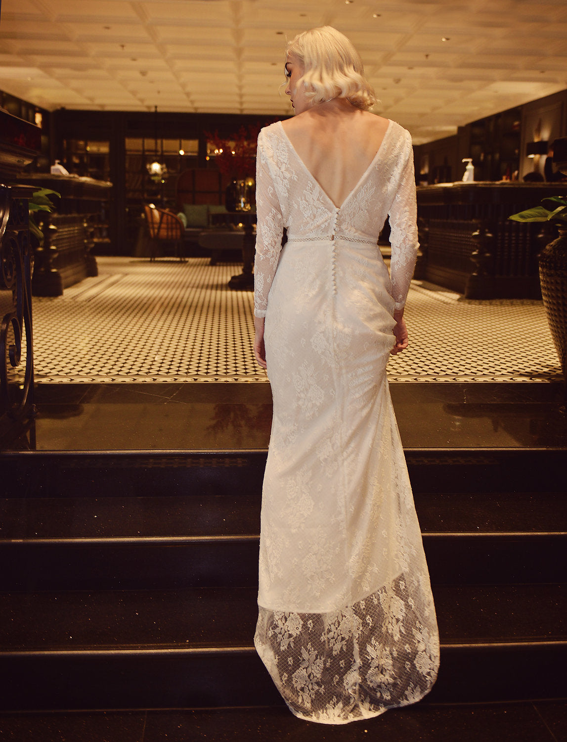 Lace Simple Bridal Gown - Lace Wedding Dress - Lace Mermaid Dress with Train