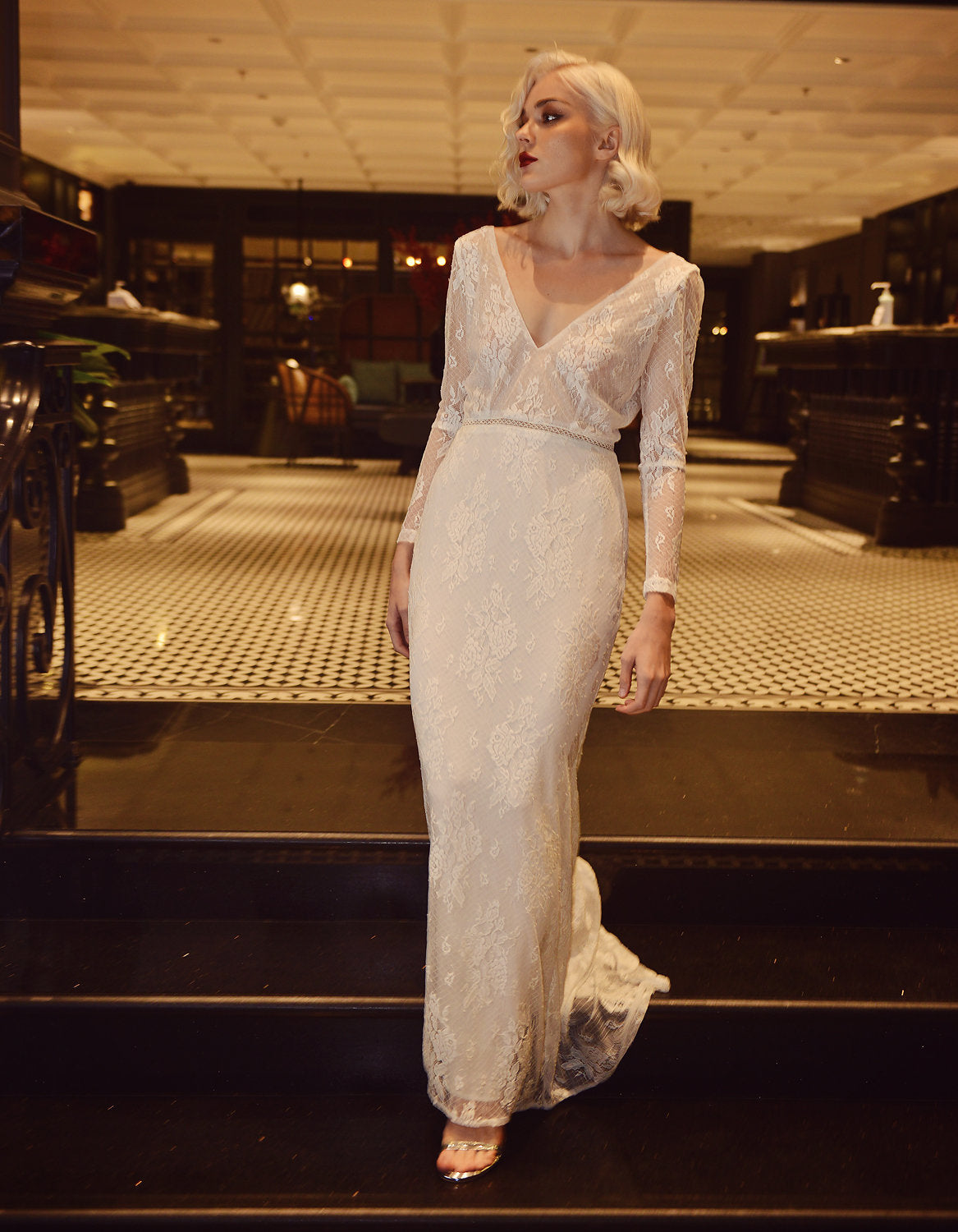 Lace Simple Bridal Gown - Lace Wedding Dress - Lace Mermaid Dress with Train