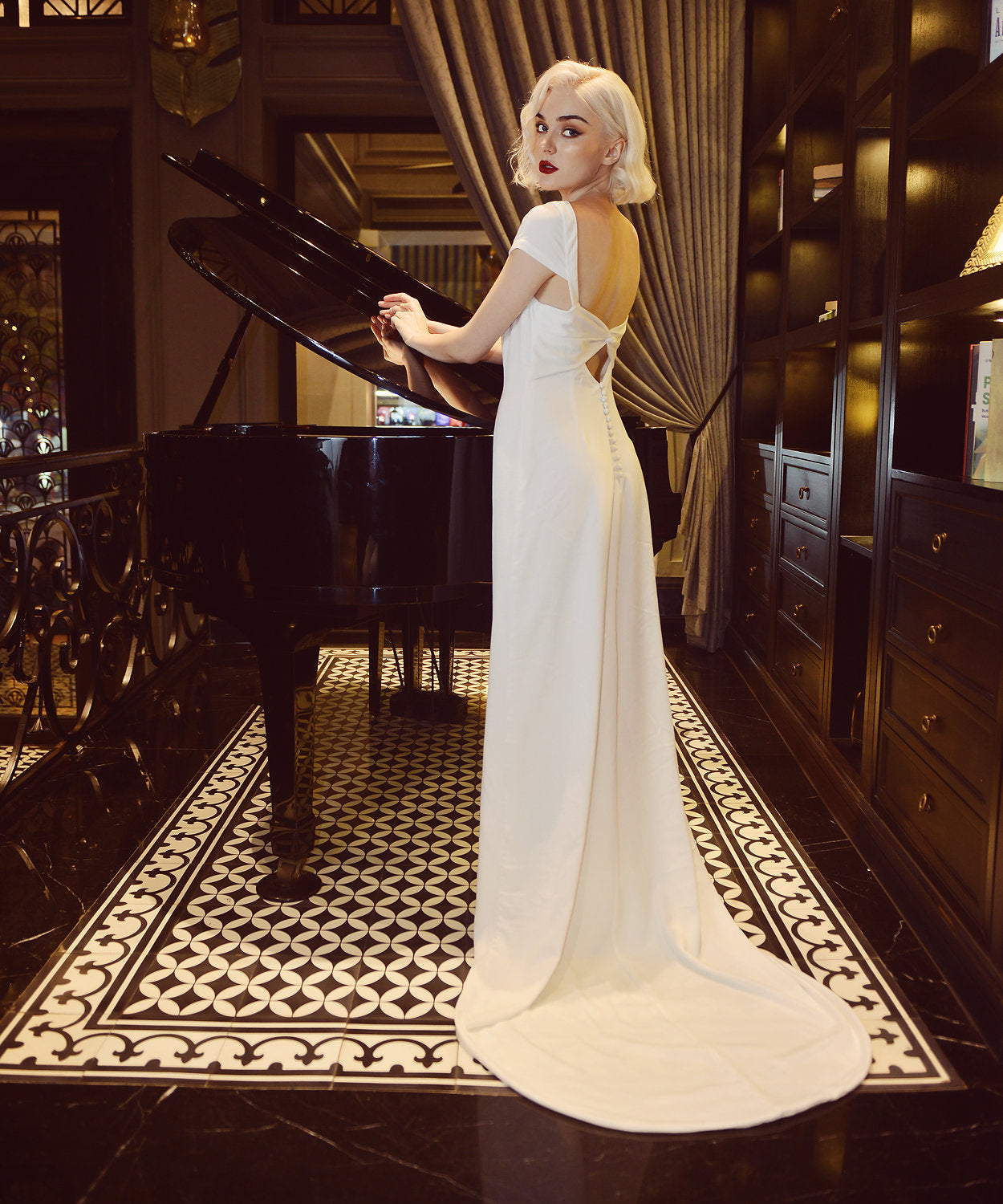 Openback Bridal Silk Gown - Silk Wedding Dress - Wedding Dress with Chapel Train