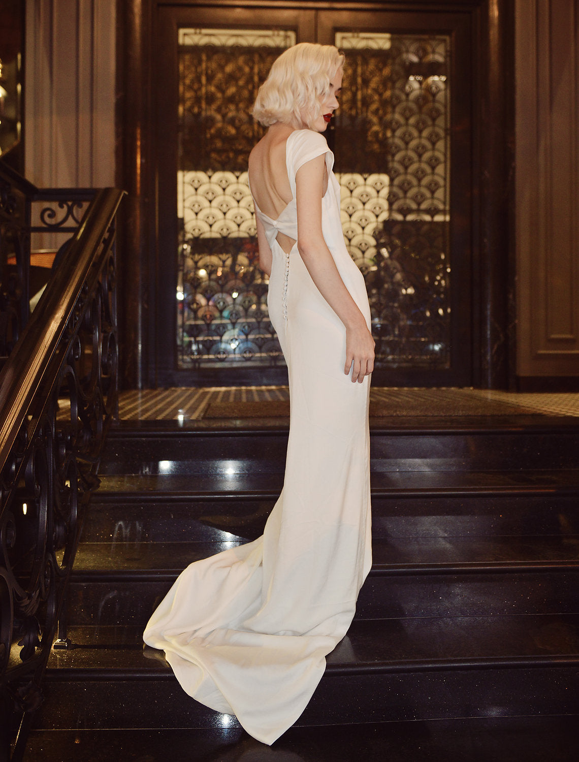 Openback Bridal Silk Gown - Silk Wedding Dress - Wedding Dress with Chapel Train