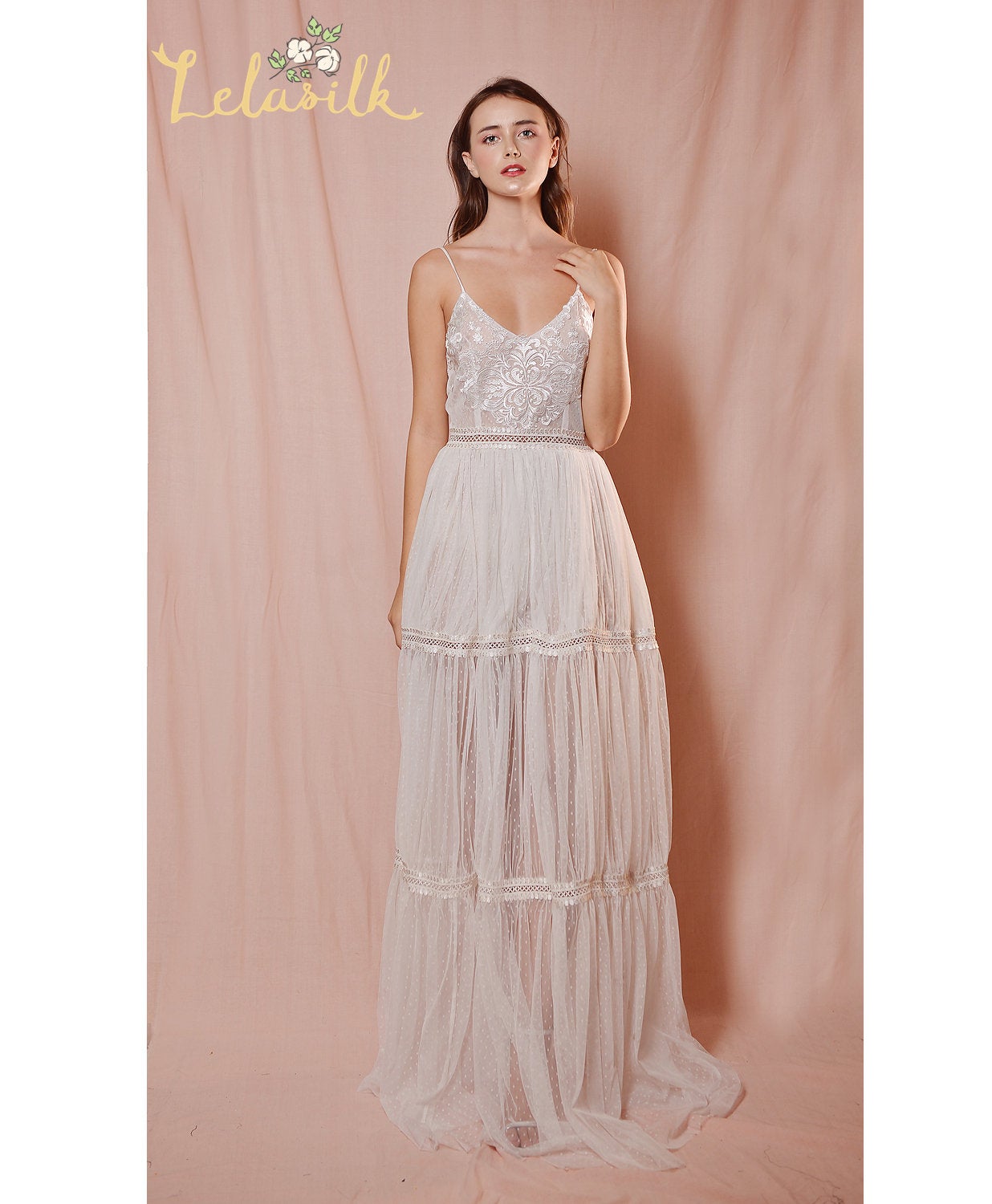 Lowback Bridal Gown with Straps - Embellished Wedding Dress - Lace and Tulle Wedding Dress