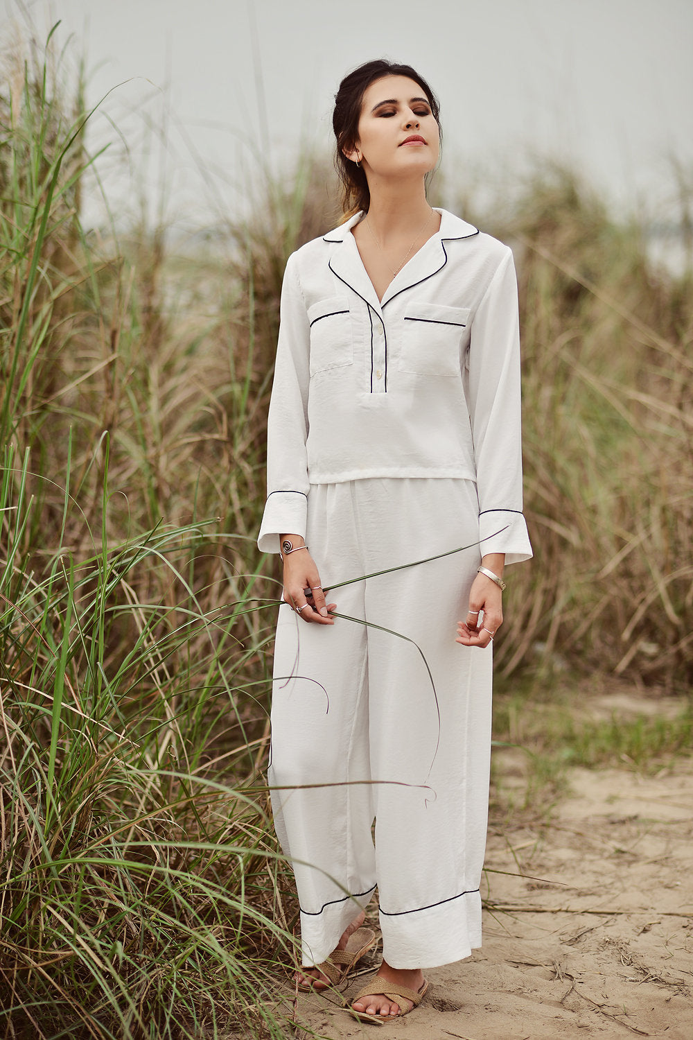 White Silk Pajamas - Silk Women Homewear - Women Breastfeeding PJs - Baby Shower Gift - Gift for Mother