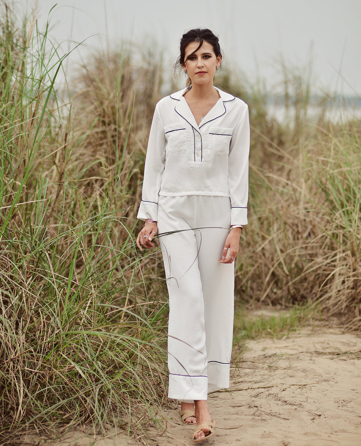 White Silk Pajamas - Silk Women Homewear - Women Breastfeeding PJs - Baby Shower Gift - Gift for Mother