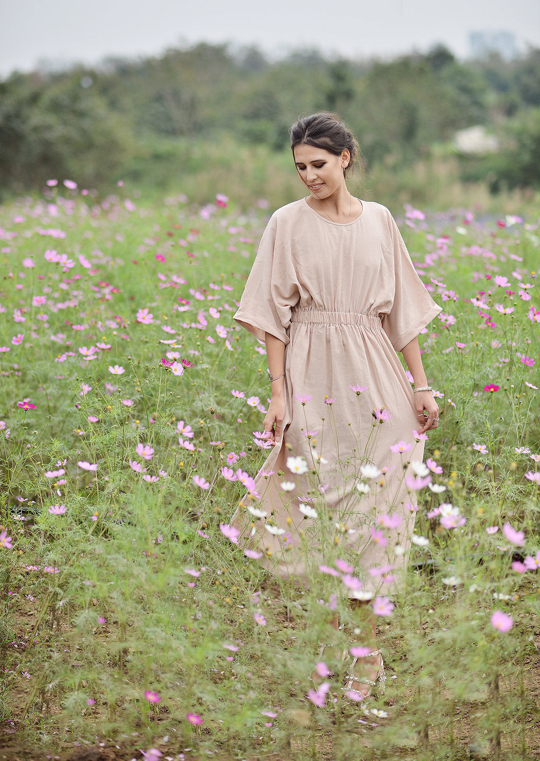 Linen Pleated Dress - Organic Cotton Dress - Women Long Robe Dress - Eco-Friendly Clothing