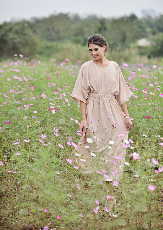 Linen Pleated Dress - Organic Cotton Dress - Women Long Robe Dress - Eco-Friendly Clothing