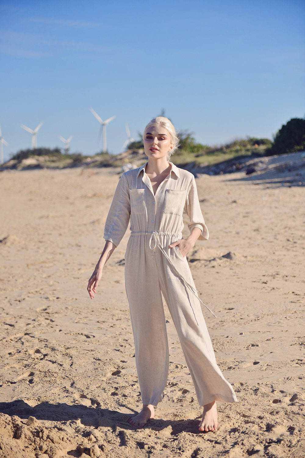 Jumpsuit Linen - Women Overalls - Organic Clothing - Sleeves Linen Romper - Linen Long Jumpsuit