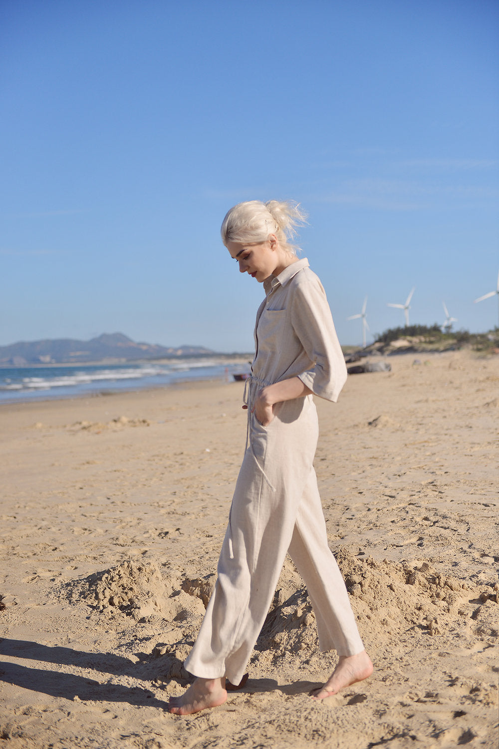 Jumpsuit Linen - Women Overalls - Organic Clothing - Sleeves Linen Romper - Linen Long Jumpsuit