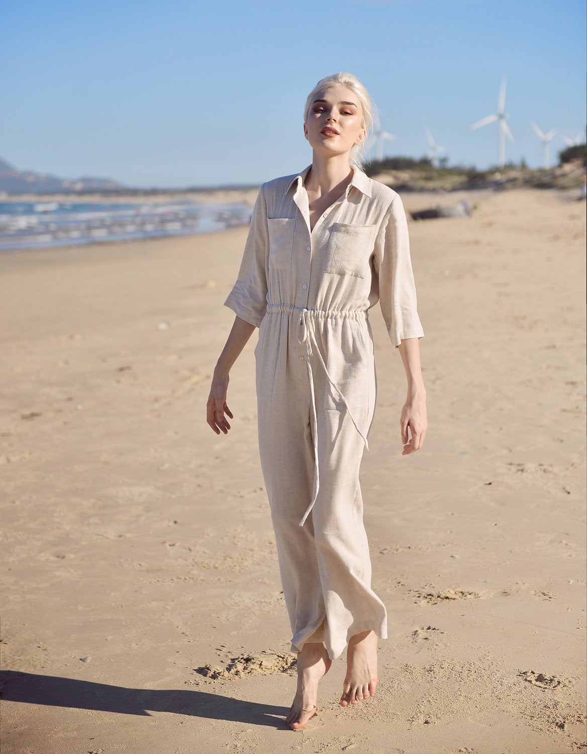 Jumpsuit Linen - Women Overalls - Organic Clothing - Sleeves Linen Romper - Linen Long Jumpsuit