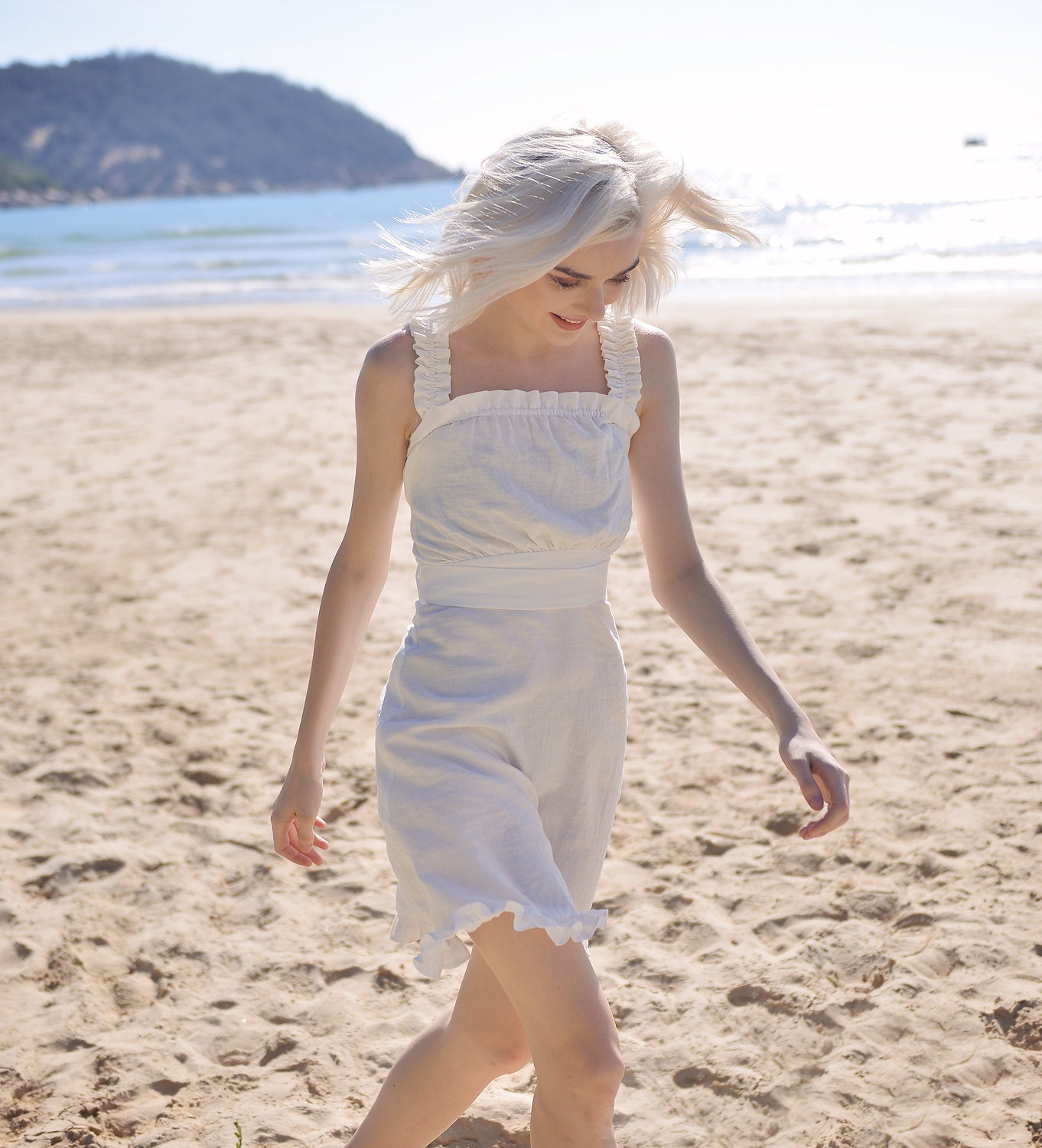 White Short Linen Dress - Linen Cotton Dress - Linen Summer Dress - Organic Cotton