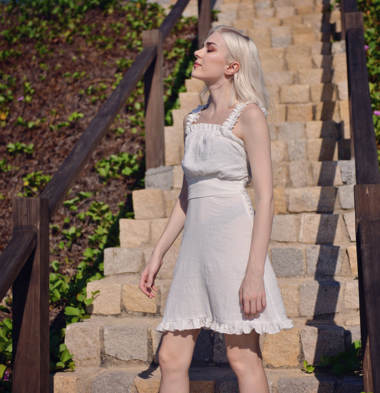 White Short Linen Dress - Linen Cotton Dress - Linen Summer Dress - Organic Cotton
