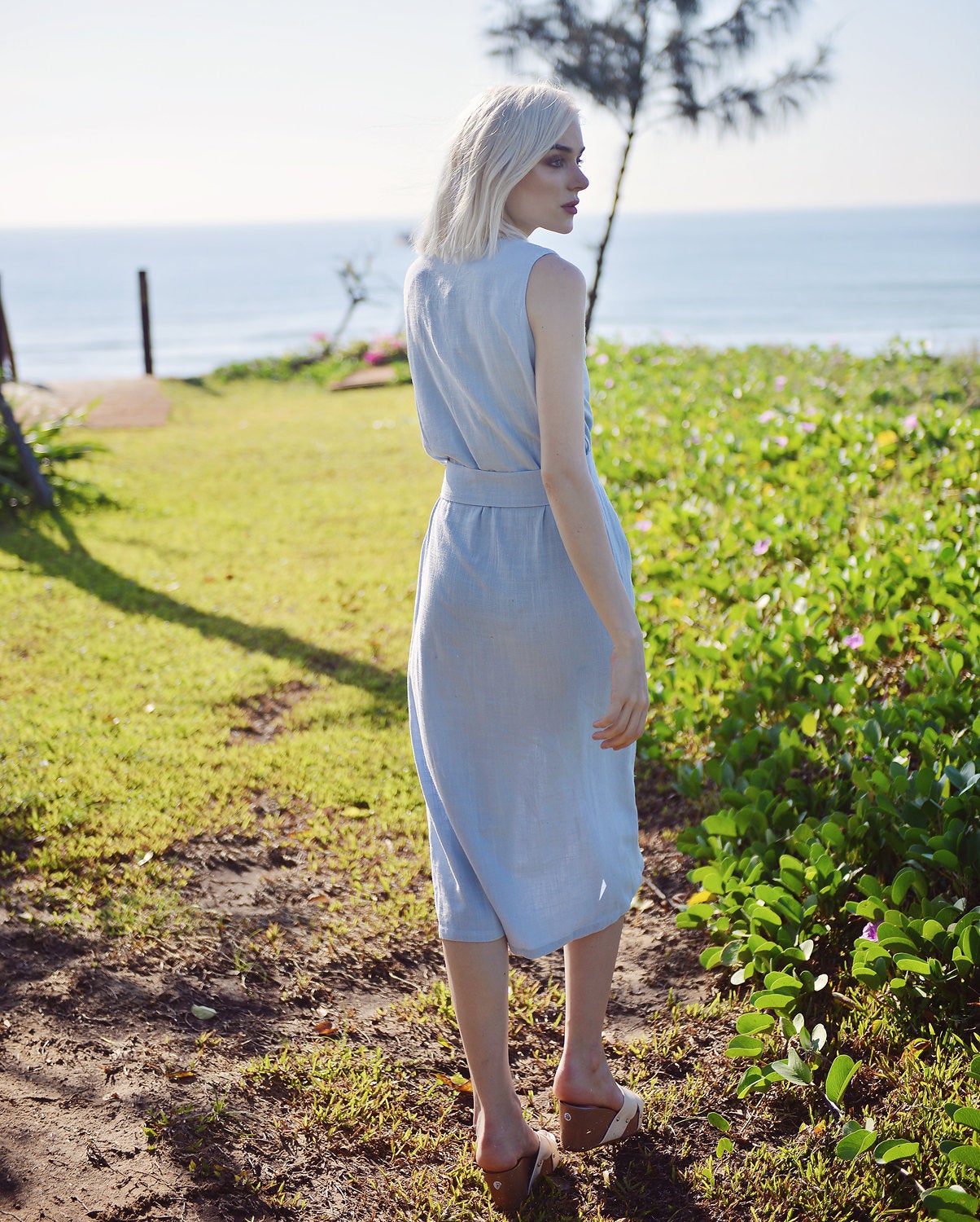 Linen Cotton Midi Dress - Summer Linen Dress - Button Linen Dress - Organic Cotton Dress - Women Cotton Dress